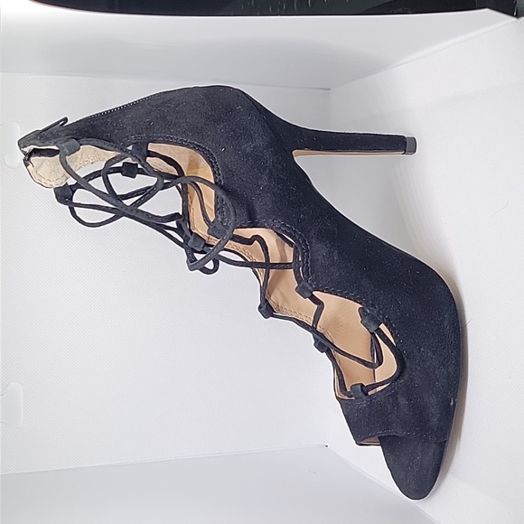 Vince Camuto Black Suede Lace Up High Heels - Picture 11 of 15